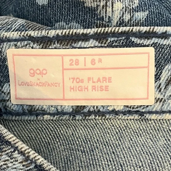 GAP Love Shack Fancy 70’s Flare High Rise Floral Jeans Sz 28 - Picture 5 of 6